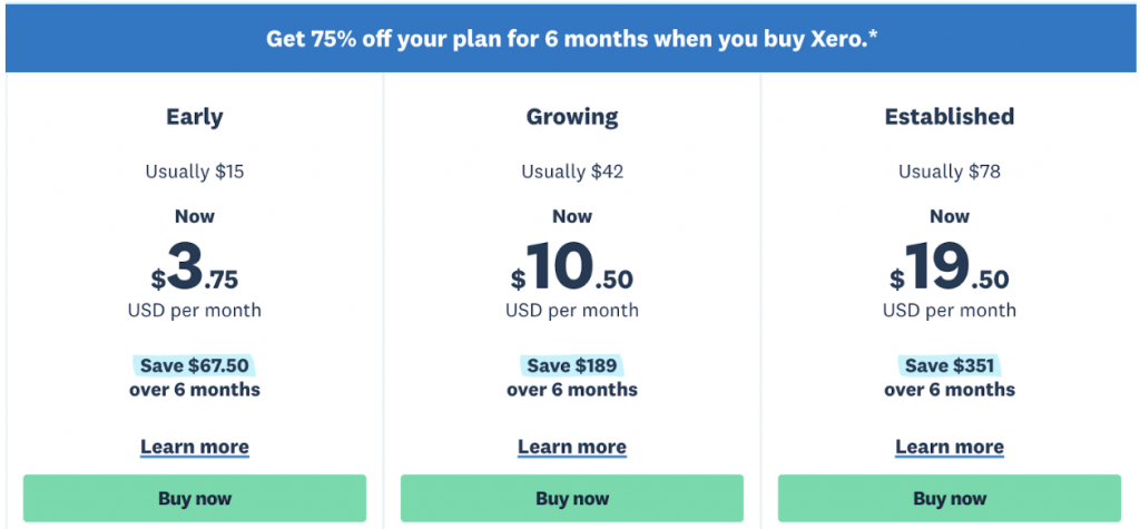 Pricing of Invoice Management Software Xero